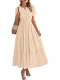 2025 Spring And Summer Women's New Fashion V-Neck Folding Bubble Sleeve Layer - Big Swing Dress Woman