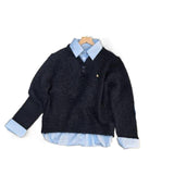 Korean Wearing A Fake Two Sweaters Women's Autumn And Winter Design Shirt Folded Gray Knitted Shirt