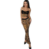 2025 New Winter Women's Sexy Leopard Splicing Lace Design Sling Bag With Thin Trousers Set