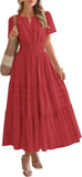 2025 Spring And Summer Women's New Fashion V-Neck Folding Bubble Sleeve Layer - Big Swing Dress Woman