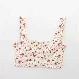Wood Ear-Side Flower-Print Square Collar Single-D Row Buckle-Suited Short-Sling Sling Vest Wide-Folded Mini Skirt Suit Woman