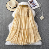 White Half-Dress Women's Dress 2025 Summer Small Medium Long Leisure High-Rise Thin Thong Ponve Cake Skirt