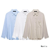Z2025 Spring New Women's Pocket Flax Simple Long Sleeve Clip Shirt 8372058