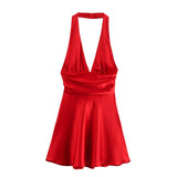 Women's Dress 2025 New Fashion Sexy Silk Nyley Hanging Neck-Lexed Short Dress