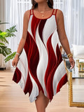 Summer 2025 Summer Fashion Swing Shoulder Strap Print Lady Large Size Dress Random Print