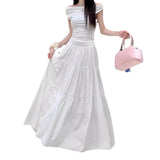 Large-Size Fatmm Cake White Dress Autumn Big Umbrella Skirt Folded Tight Body Fat Long Skirt