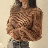 Korean Chic Spring And Autumn Fashion Temperament With Loose Lazy Simple Short Round Collar Knitting Sweater