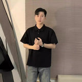 Fashion Short-Sleeved Men Polo Shirt Handsome Summer Hip Men's Shoulder Shirt Collar T-Shirt Niche Cotton Five-Sleeve