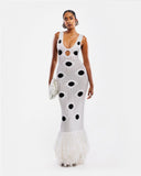 2025 Summer New Women's Personality Round Dot Knitted Long Tweed Sling Dress Woman