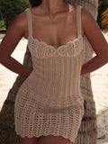Spring/Summer 2025 Women's New Fashion Temperament Suspension Beach Pearl Short Dress Knitted Dress