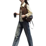 Lint Jacket 2025 Autumn New Folded Sleeveless Coat Coffee Color Loose Fashion Vest Woman