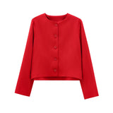 Women's Solid Color Coat 2025 Spring Commuter Leisure Buckle Dress Short Long-Sleeved Round-Neck Suit