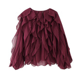 Laminated Decoration Fashion V-Neck Long-Sleeved Shirt 2025 Spring And Summer Thin Single-Dbutton Loose Top Woman