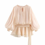 Temperament Lantern Dress Women's Spring New Short Skirt To Collect Irregular Lotus Leaf Edge Tie