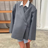 2025 New V-Neck Inclined Door Blazer Blazer Loose Double Pocket Decorative Top