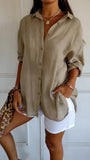 2025 New Single-Dran Buckle Folding Collar Shirt Burst Lady Solid Color Can Sleeve Top