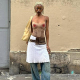 2025 Spring Summer New Women's Fashion Slings Bare Back Print Short Repair Hottie Small Vest