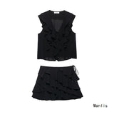 Z Feng 2025 New Summer Laminate Decoration Shirt 8372079 Laminate Decorative Skirt 8372080 Two-Piece Cover