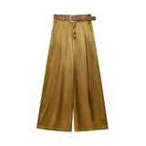 Z New Gold Button-Up Silk-Sense Blouse 7484091 Belt Silk-Sense Wide Leg Trousers 1478078