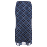 2025 Autumn New Women's College Style Retro Print Repair Height Waist Open Skirt