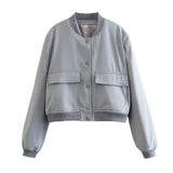 2025 New Women's Fashion French Big Pocket Short Autumn Bomber Jacket Jacket