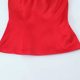 Red And White Tsets 2025 Spring And Summer Shoulder Repair Silk And Silk Textured Back Zipper Short Vest Woman