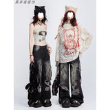 High Street Ins Do Old Tuxed Hole Jeans Women's New High-Rise Loose Thin Leg Pants