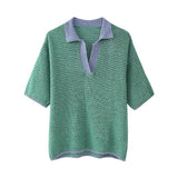 2025 Summer New Women's Loose Knit POLO Shirt Top High Waist Shorts