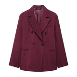 Autumn 2025 New Women's Retro Casual Double-D Row Blazer High-Rise Straight Trousers Set