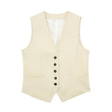 Women's 2025 Spring New Fashioned Colored Flax-Blend Vest + Shorts Set
