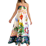 Spring 2025 Women's New Temperament Elegant High-Waist Print Slings Casual Fashion Dress