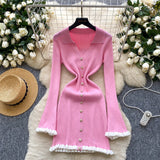 Light Luxury Famous Knitted Dress Woman Autumn Wooden Ear Over The Collar To Slim Beautiful Sister Mid-Long Dress