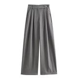 2025 New Women's Loose Casual Long-Sleeved Striped Jacket Top High Waist Wide Leg Trousers Set