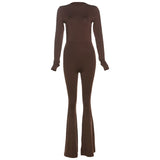 2025 Autumn Fashion Trend Women's New Long-Sleeved Back Repair Straight Legs Casual Jumpsuit