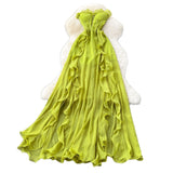 Holiday Style Dress 2025 Summer French Sexy Chest To Close Waist Thin Open Lotus Leaves Side Irregular Dress