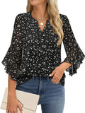 Lotus Leaf Seven-Sleeve Tops Solid Color Fashion Casual Casual V-Neck Business Shirt Chiffon Women's Clothing
