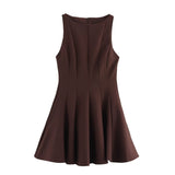 Repair Short Dress 2025 Spring And Summer Set Wide Swing Women's Sleeveless Boat Collar Body A-Word Mini Dress