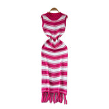 Goddess Fan Temperament Body-In-County-Necked Sleeveless Striped Knitted Dress Women's Summer Tight-Dled Ass Tuxedo Dress