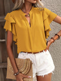 2025 Women's Summer New V-Neck Casual Double-Layer Lotus Leaf Sleeve Solid Shirt Top