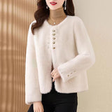 2025 Autumn And Winter Fashion Leisure European Imitation Marince Round Collar Small Fragrant Fur Coat Velvet Short Temperament Burst Young