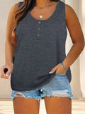 Large-Size Women's Summer Sleeveless Button Solid Color U-Neck T-Shirt Women Can Open A T-Shirt Vest