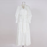 Elegant Temperament Dress 2025 New V-Neck Lantern Sleeves Folded Long Silk Dress Dress