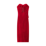 Asymmetrical Knotted Tectared Dress 2025 Spring And Summer Party Body-Outwear Fan Flute Dress