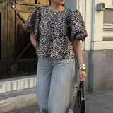 Fashion Bubble Sleeve Single-Button Shirt 2025 Spring And Summer Sweet Round Collar Short Top Female Casual