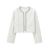 2025 Spring Long Sleeve Water Drill Decoration Short Rough Spinning Ring Velvet Jacket Mini Skirt Suit Woman