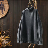Red Literary And Art Retro Semi-High-Collar Sweater Women Loose Large Plate Type 2025 Autumn And Winter Casual Knitted Bottom Shirt