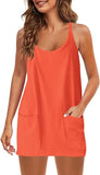 2025 Summer Solid Sleeveless Dress Fine Shoulder Strap Vest Skirt Sports Skirt Pocket