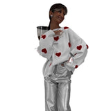 Love Embroidery Round Collar Autumn And Winter Sweater Women 2025 Loose Leisure Thick Coat Knitted Shirt