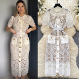 French Court Feng Sleeve Lace Dress Hollow Hook Butterfly Tie Sling Temperament Elegant Dress