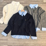 Korean Wearing A Fake Two Sweaters Women's Autumn And Winter Design Shirt Folded Gray Knitted Shirt